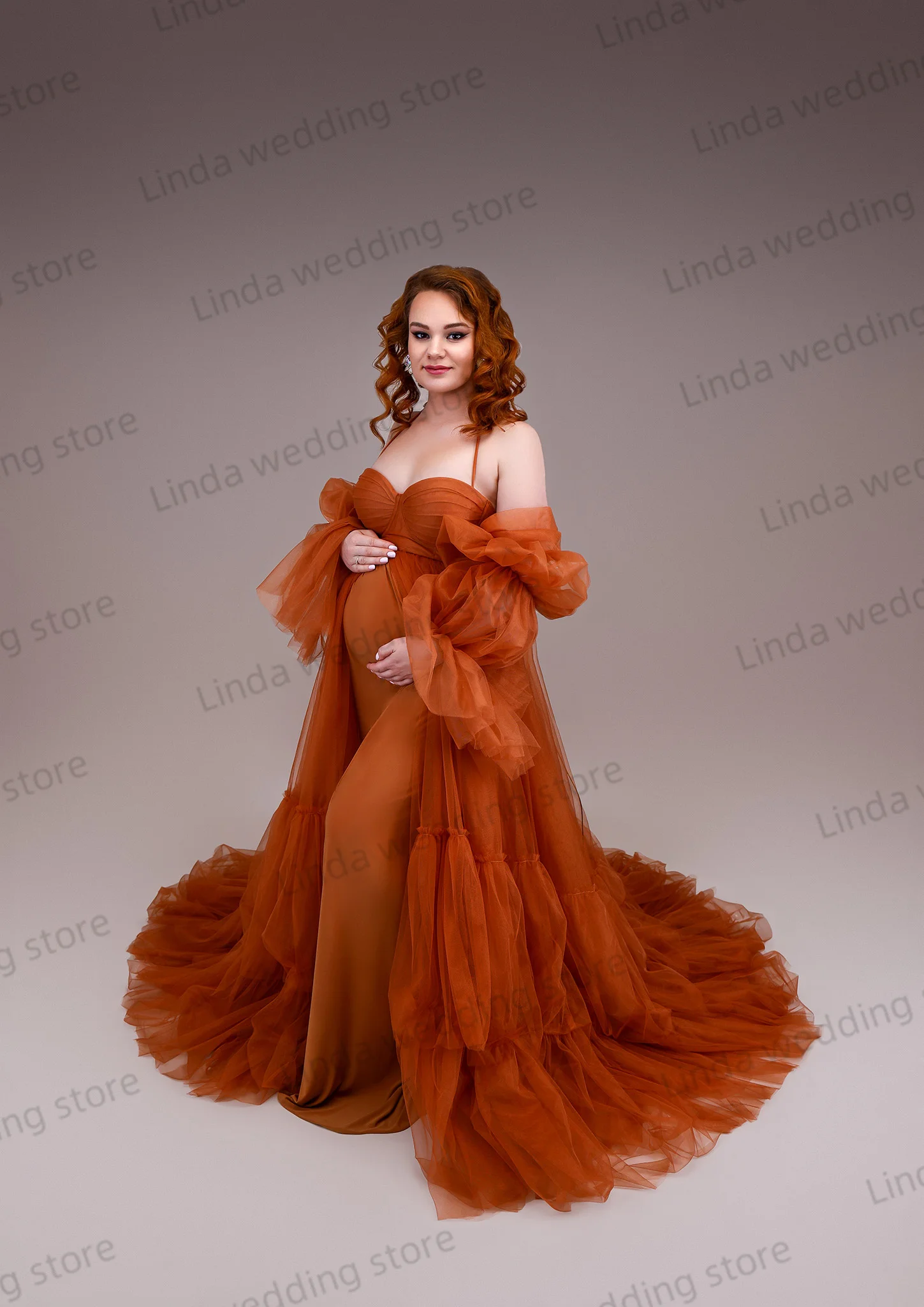 Hot Orange Maternity Dress for Photography Morden A Line Halter Pregnant Gala Robe Photo Shoot Dresses Tulle Women Baby Shower