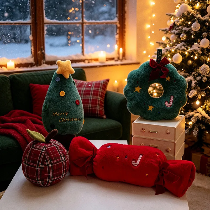 Fun Christmas Pillow Christmas Plush Toy Doll Christmas Tree Safe Fruit Candy Wreath