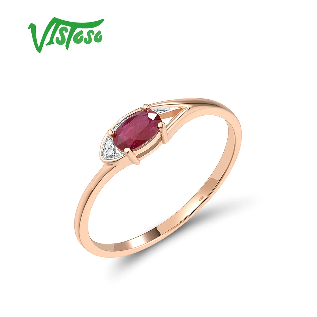 VISTOSO Genuine 14K Gold Ring For Women Sparkling Diamonds Ruby Blue Sapphire Delicate Wedding Engagement Gifts Fine Jewelry