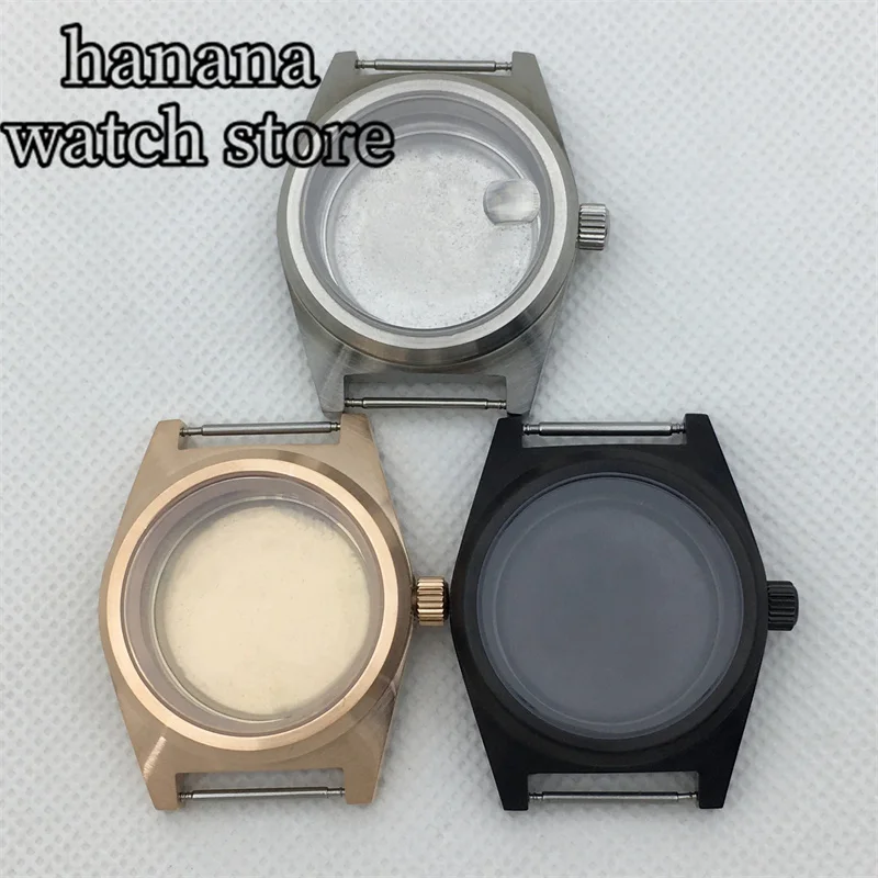 BLIGER 38mm watch case sanding silver rose gold Black case sapphire glass Fit NH34A NH35 NH36 PT5000 ETA2824 Miyota9015 movement