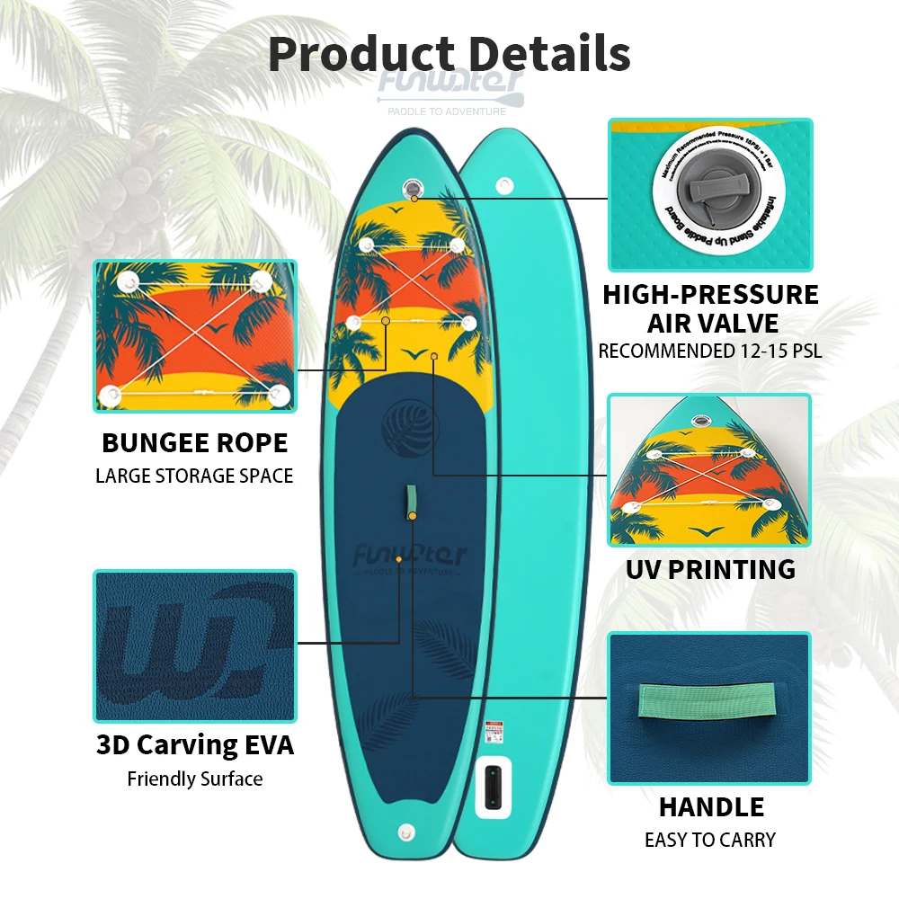 Funwater Aufblasbare Wasser-Paddle-Boards 335-350cm Mehrere Optionen mit Geschenk-Add-ons Ideal für Anfänger, Familienausflüge, Wasser-Yoga, Körperliche Übungen Maximale Belastung 150-180kg zur Auswahl – Detail 3
