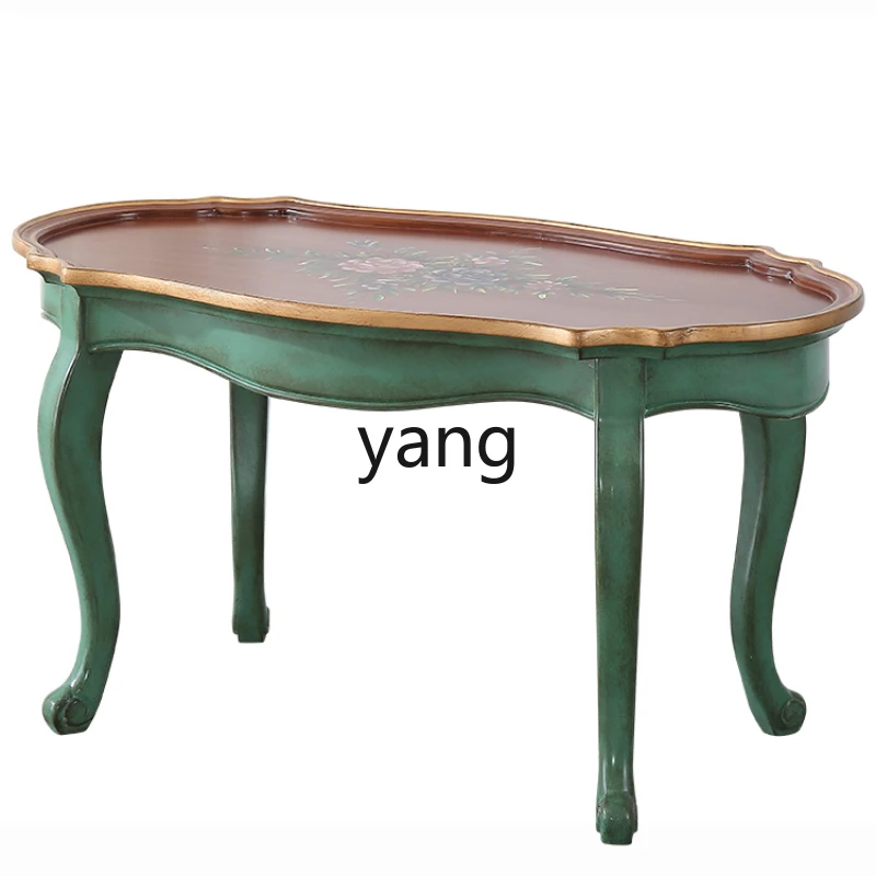 

Yjq Mediterranean Oval Tea Table Small Apartment Living Room Leisure Tea Table Country Retro Painted Coffee Table