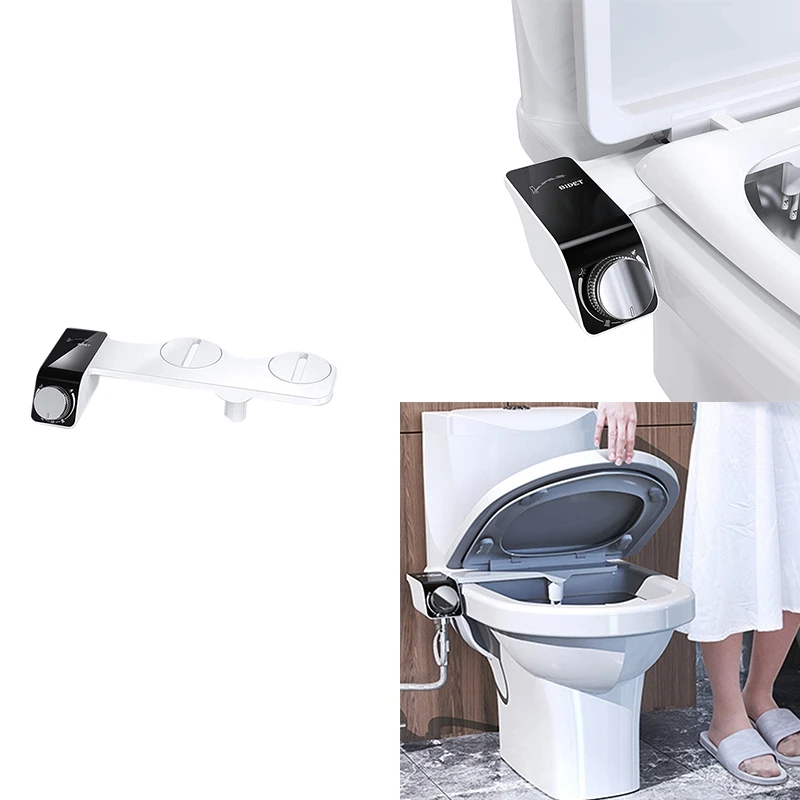 Bidet Toilet Seat Attachment Ultra-Thin Non-Electric Self-Cleaning Dual Nozzles Wash Cold Water