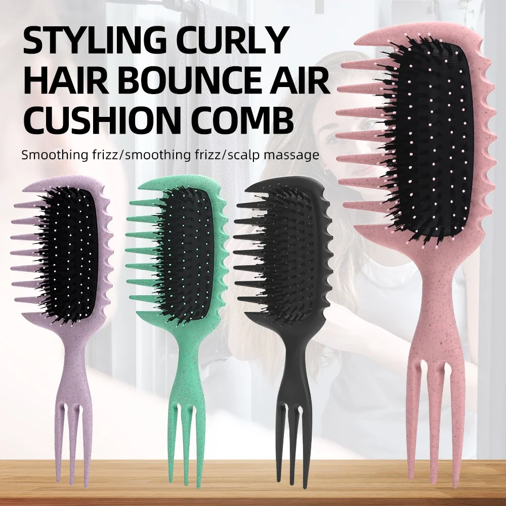 

Anti Static Comb Curl Define Styling Brush 3 Prong Wide Teeth Air Cushion Massage Brush for Home Salon Curly Hair Wet Dry Use