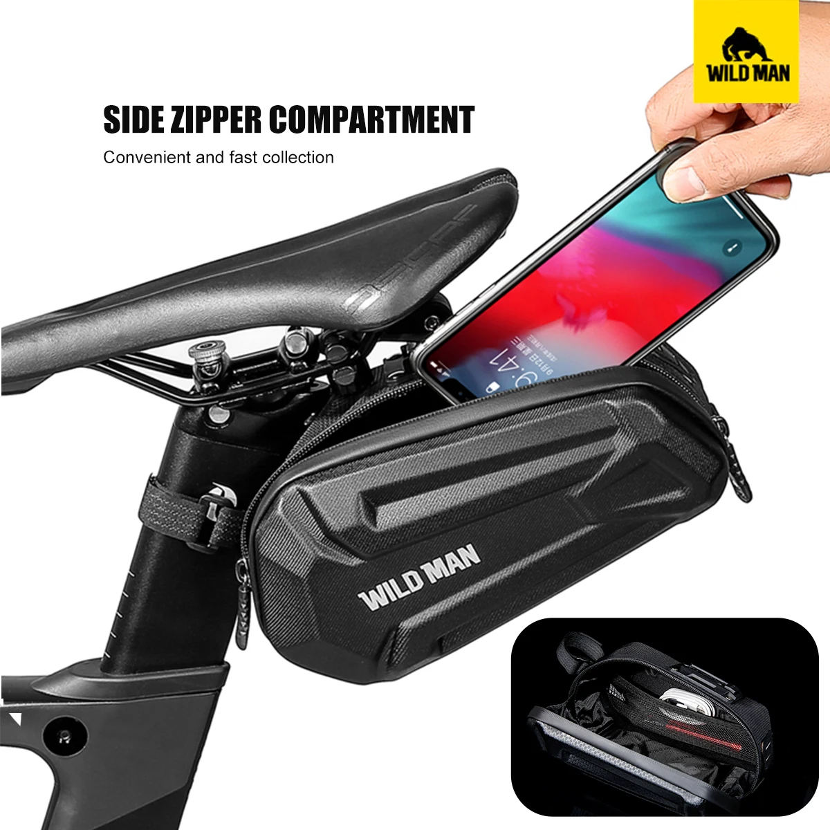 WILD MAN XT7 Road Mountain Bicycle Tail Bag EVA Hard Shell Waterproof Saddle Bag Riding Rear Bag Riding Equipment