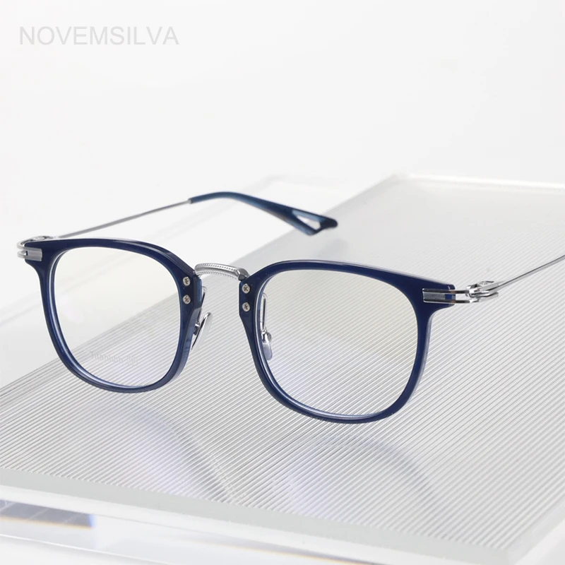 Ultra-Light Square Titanium Glasses Frame IP Electroplated Glasses Men's Acetate Thick-Rimmed Retro Casual Eyebrow Eyeglasses