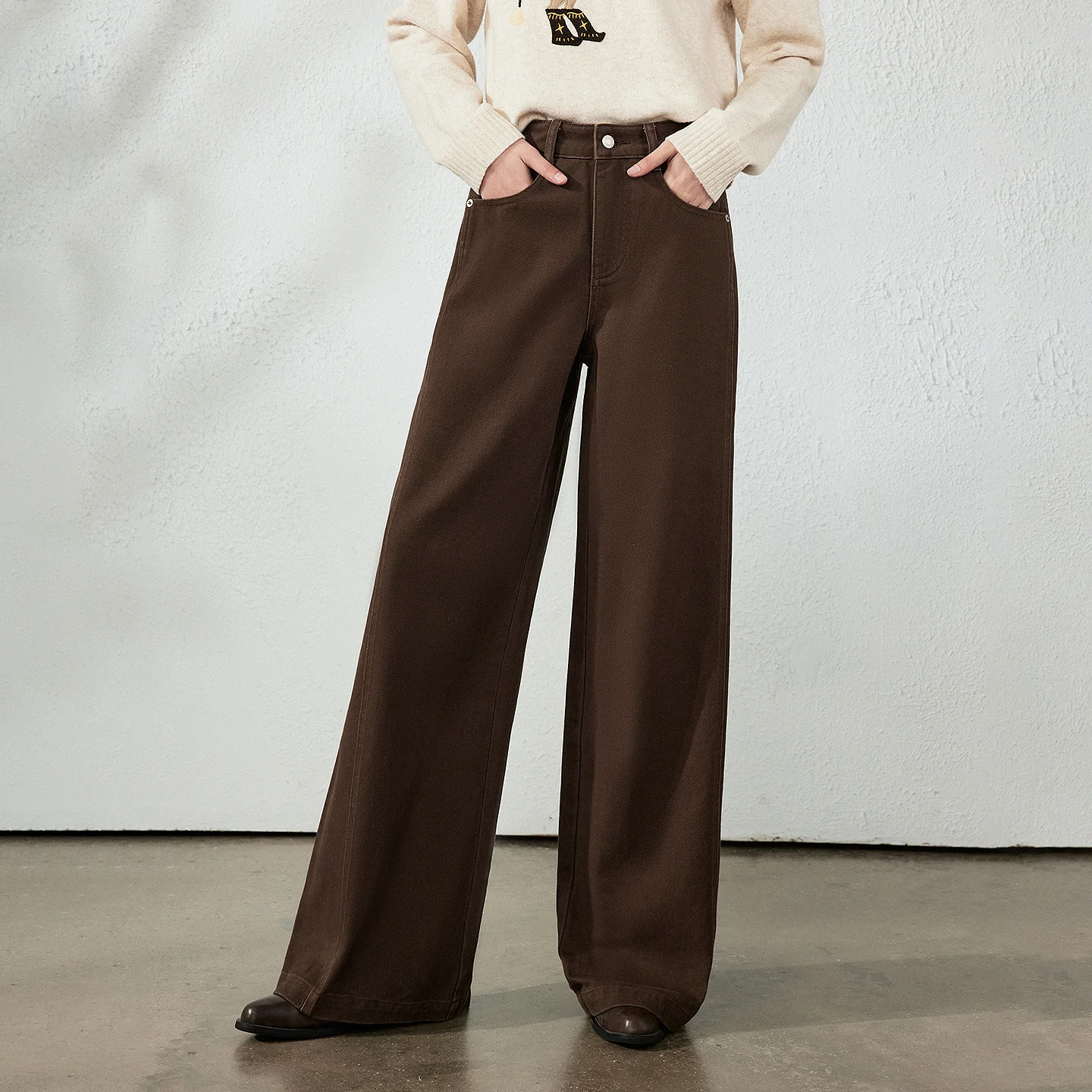 TOYOUTH Liberté Series Women Cotton Jeans 2026 Autumn New Arrival High Waist Seam Detail Wide Leg Denim Pants