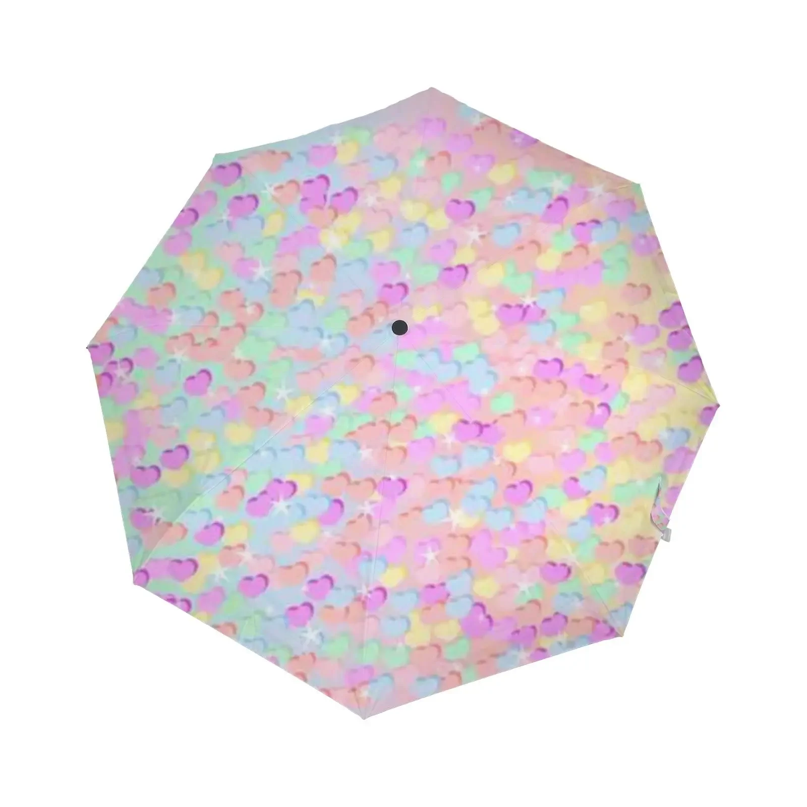 Love Heart Valentine's Day Umbrella Windproof Travel Umbrella Anti-UV Manual Open Close 3 Fold Umbrella for Rain and Sun