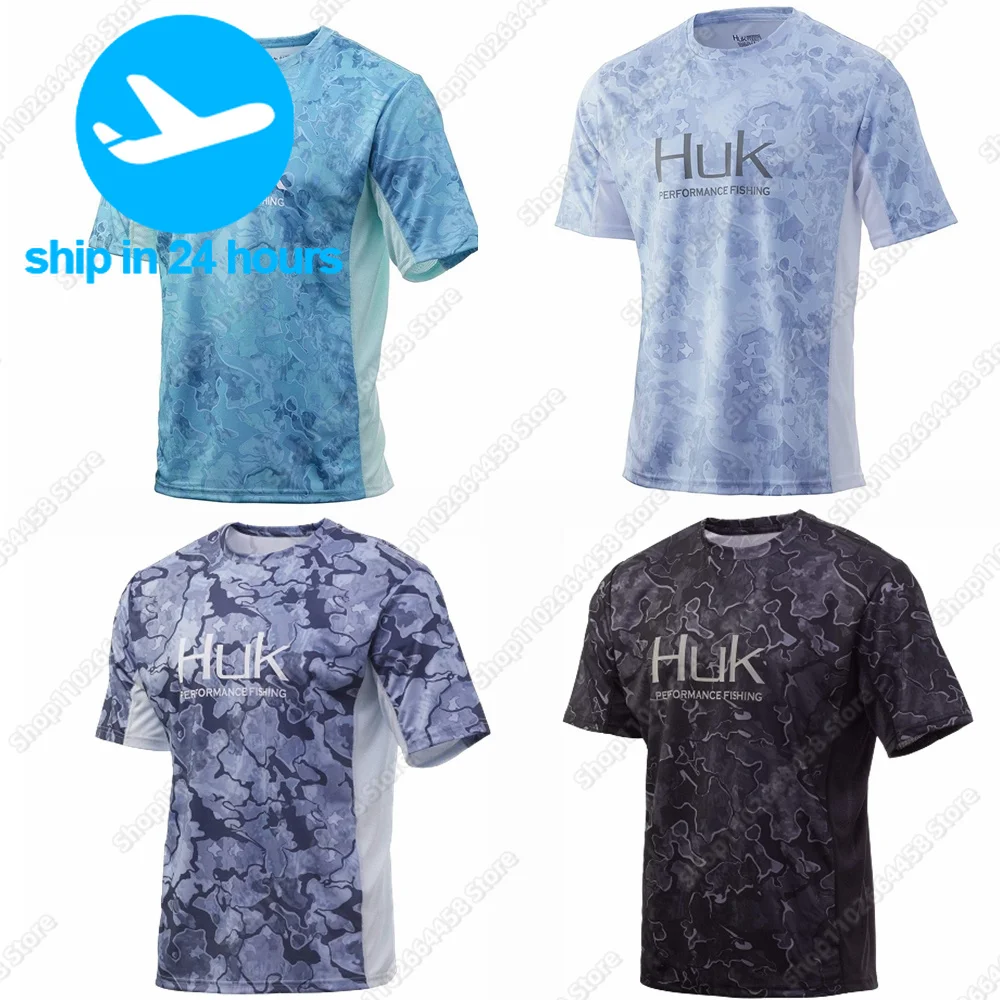 HUK Fishing Shirt Short Sleeve Uv Protection Fishing Clothes Man Camisa De Pesca Summer Fishing Suit Quick Dry Fish Wear UPF 50+