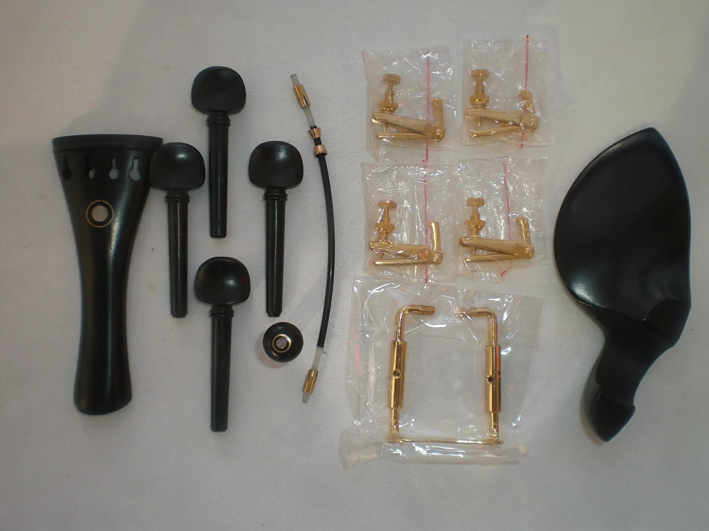 1 Sets EBONY Violin Fitting with GOLD chin rest screw and Tail Gut From 1/4 1/2 3/4 to 4/4 Size