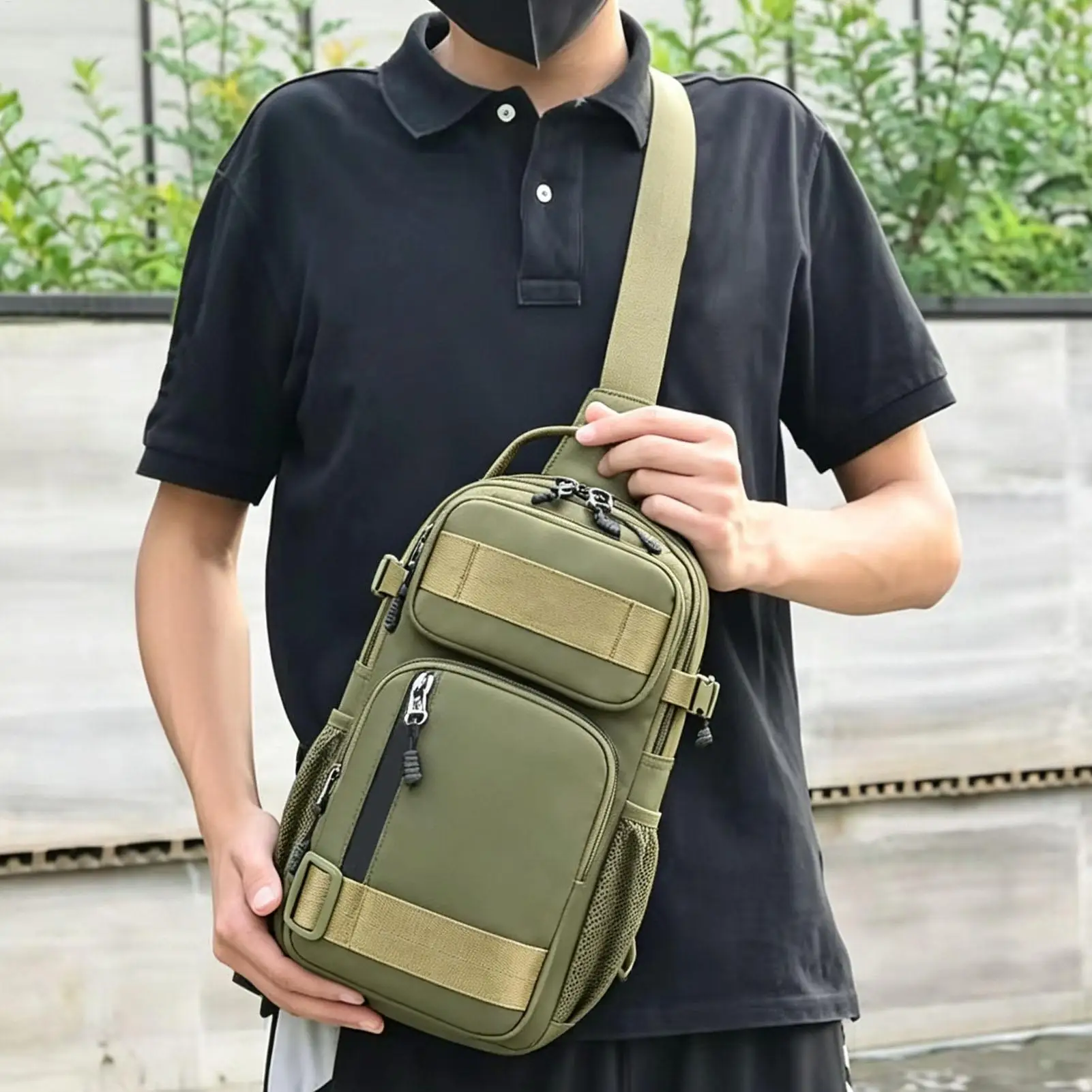 Sling Bag Adjustable Oxford Cloth Casual Lightweight Pouch Over The Shoulder Bags For Commuter Cycling Gym Sports Hiking