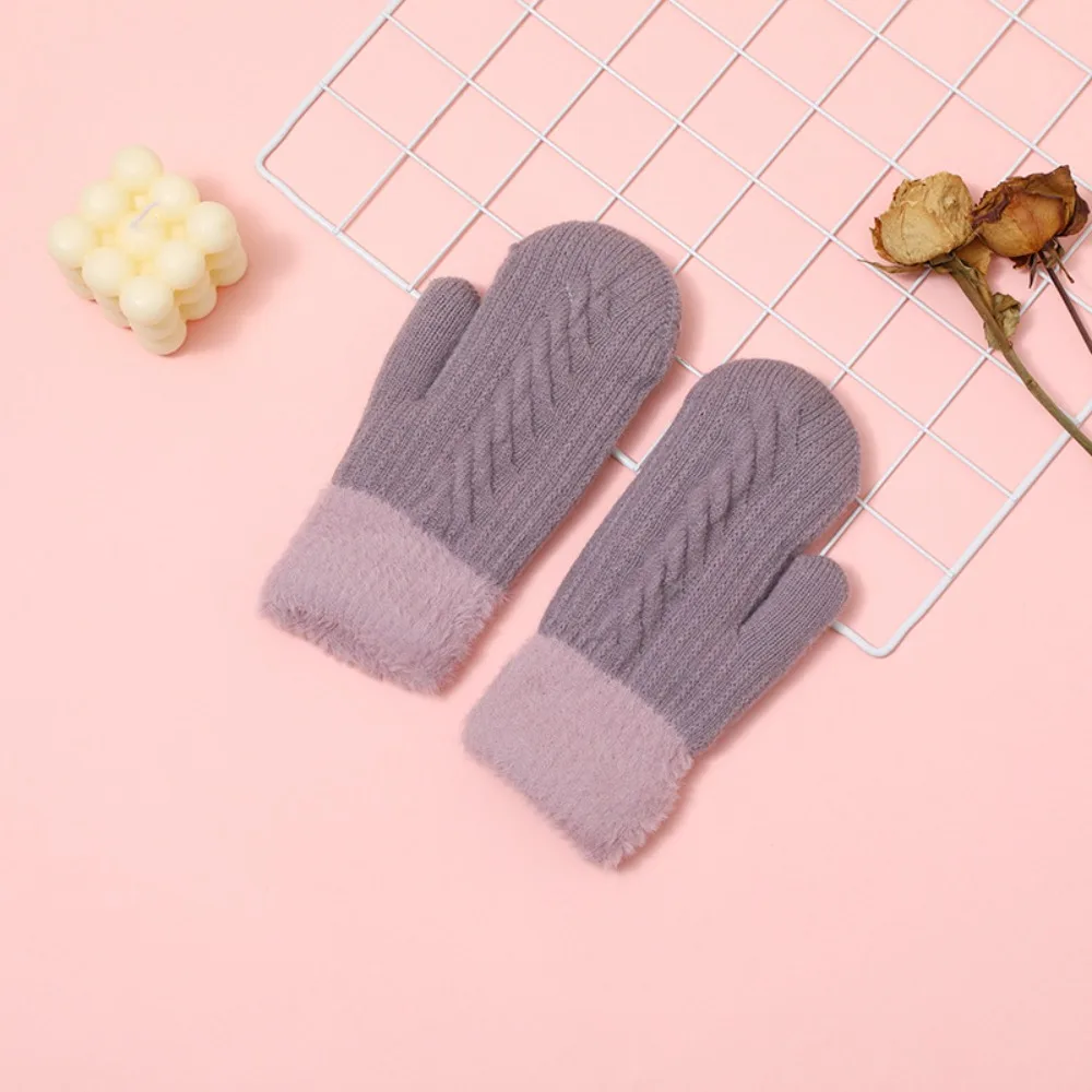 Cute Warm Knit Twist Flowers Mittens Thickening Plush Full Finger Gloves Korean Style Soft Cycling Gloves Unisex