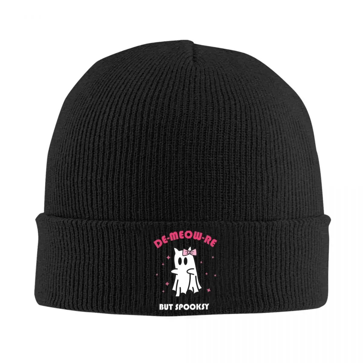 Demure DE-MEOW-RE But Spooksy Cat Ghost Knitted Caps for Women Men Beanie Winter Hat Hip Hop Cap