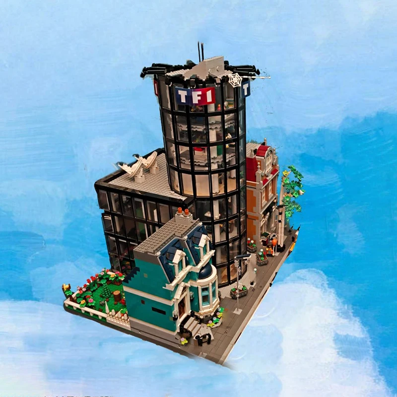 Exquisito nuevo producto, bloque de construcción MOC, vista de calle, modelo de construcción, tecnología central de TV, juguete para regalo modular para niños, conjunto DIY