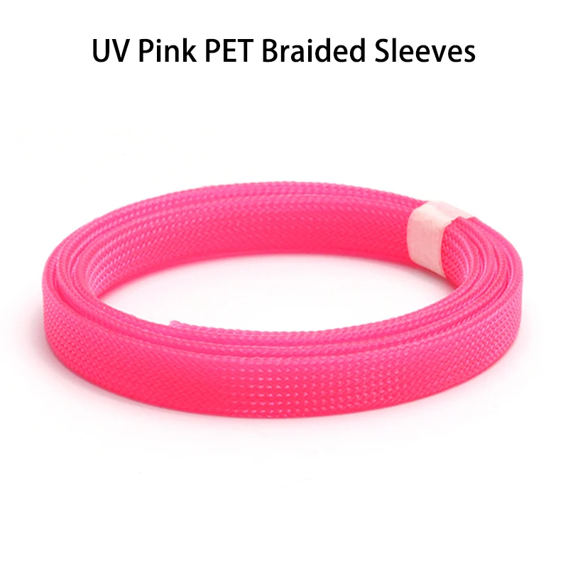 UV Pink 1~50m PET Braid Sleeve 2/4/6/8/10/12/14/16/20/25/30/40mm High Density Protect Snake Skin Wrap Sheath For Electric Cables