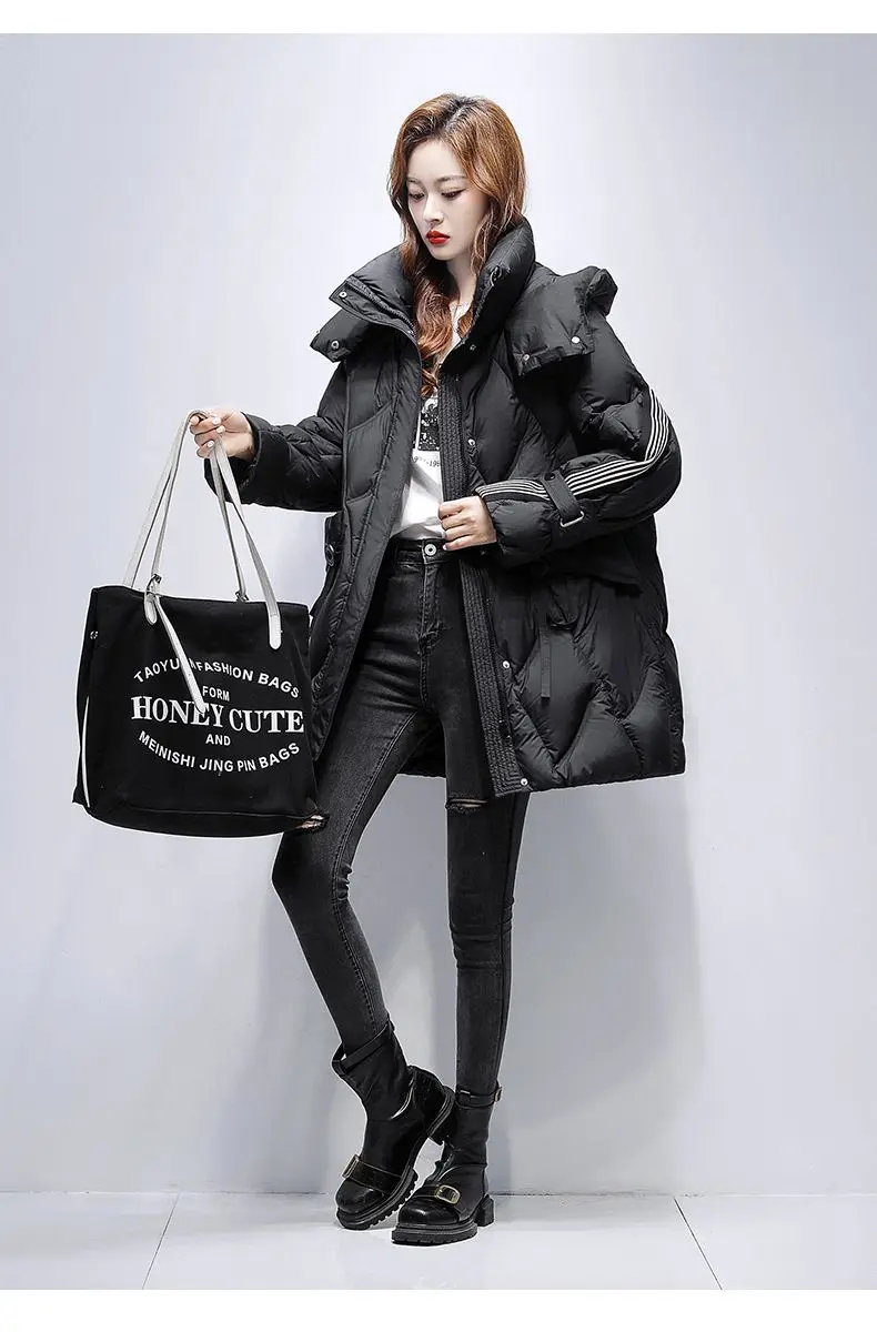 Winter Down Cotton Jacket Mid length Women's New Design sense Spliced Warm Thicken Parka Coat Female Loose Hooded Casual Jackets