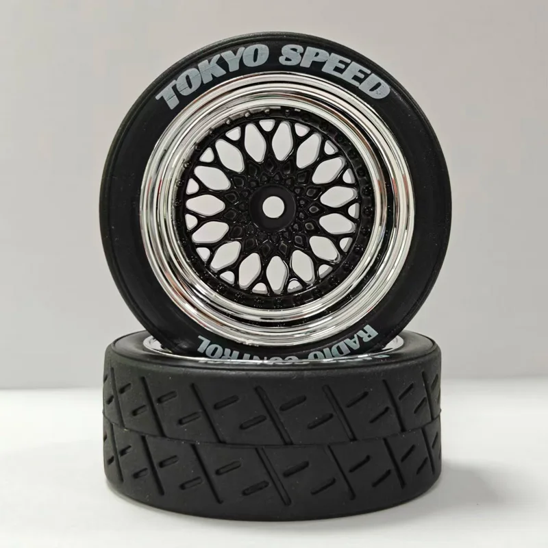 1/10 Rally Tires & Drift Wheels 12mm Hex – RC On-Road Tyres for Tamiya TT01 TT02 XV01 TA06 A959 – Street Drift/Grip Combo Set