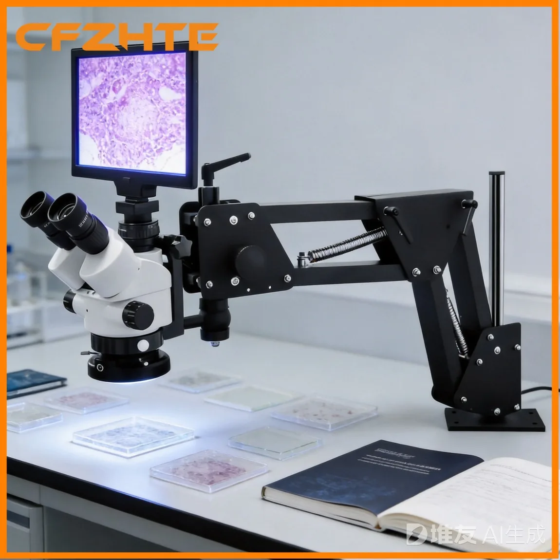 MS01B 7X-45X Jewelry Engraving Microscope, Binocular Stereo Zoom Head with LCD Screen, for Diamond Setting&Engraving