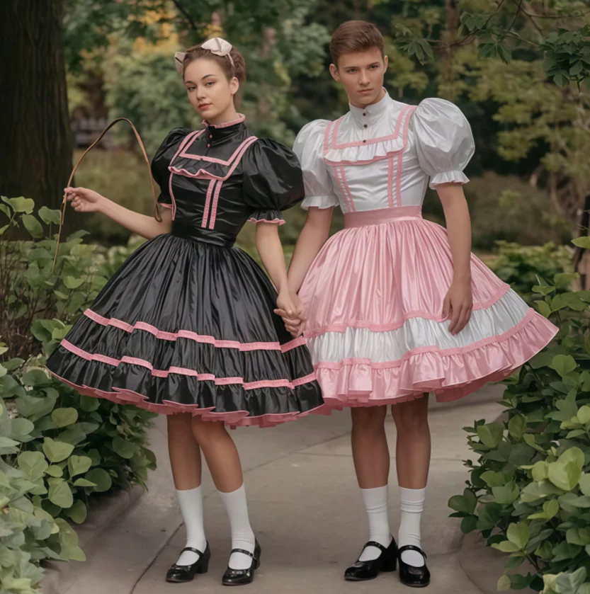 

Steampunk Gothic Cosplay Prom Dress 2025 Black With Pink A Line Knee Length Evening Dress High Neck Maid Party Dress Customized