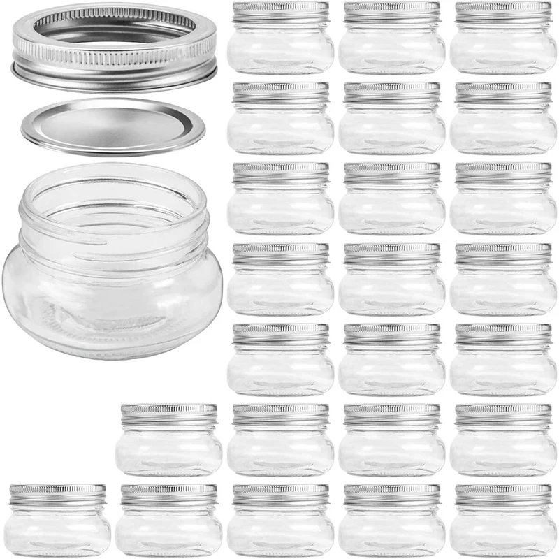 Frasco de Vidrio Transparente Estilo Americano de 4oz, Recipiente Hermético para Almacenamiento de Desayuno, Yogur, Avena, con Tapa, Almacenamiento de Cocina