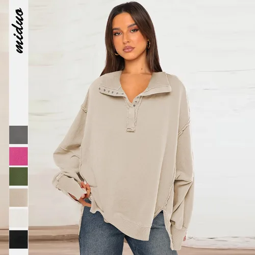 Imagen 1 del producto 2025 Otoño Invierno nueva moda mujer Sudadera con capucha manga dividida linterna-manga Polo-cuello chaqueta Y2k mujer ropa