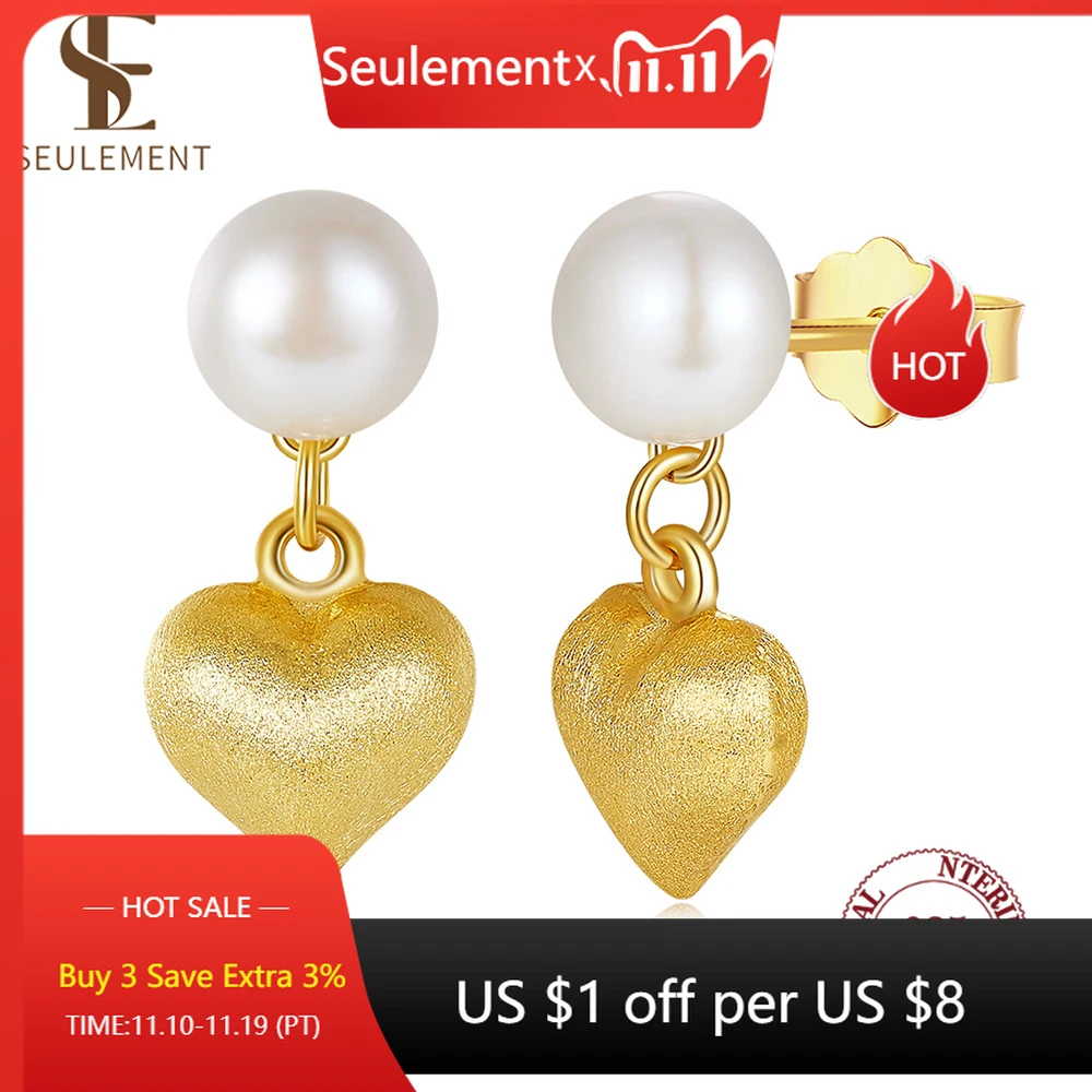

Seulement Freshwater Pearl 925 Sterling Silver Heart Earrings for Women Retro Gold Earring Jewelry Anniversary Gifts