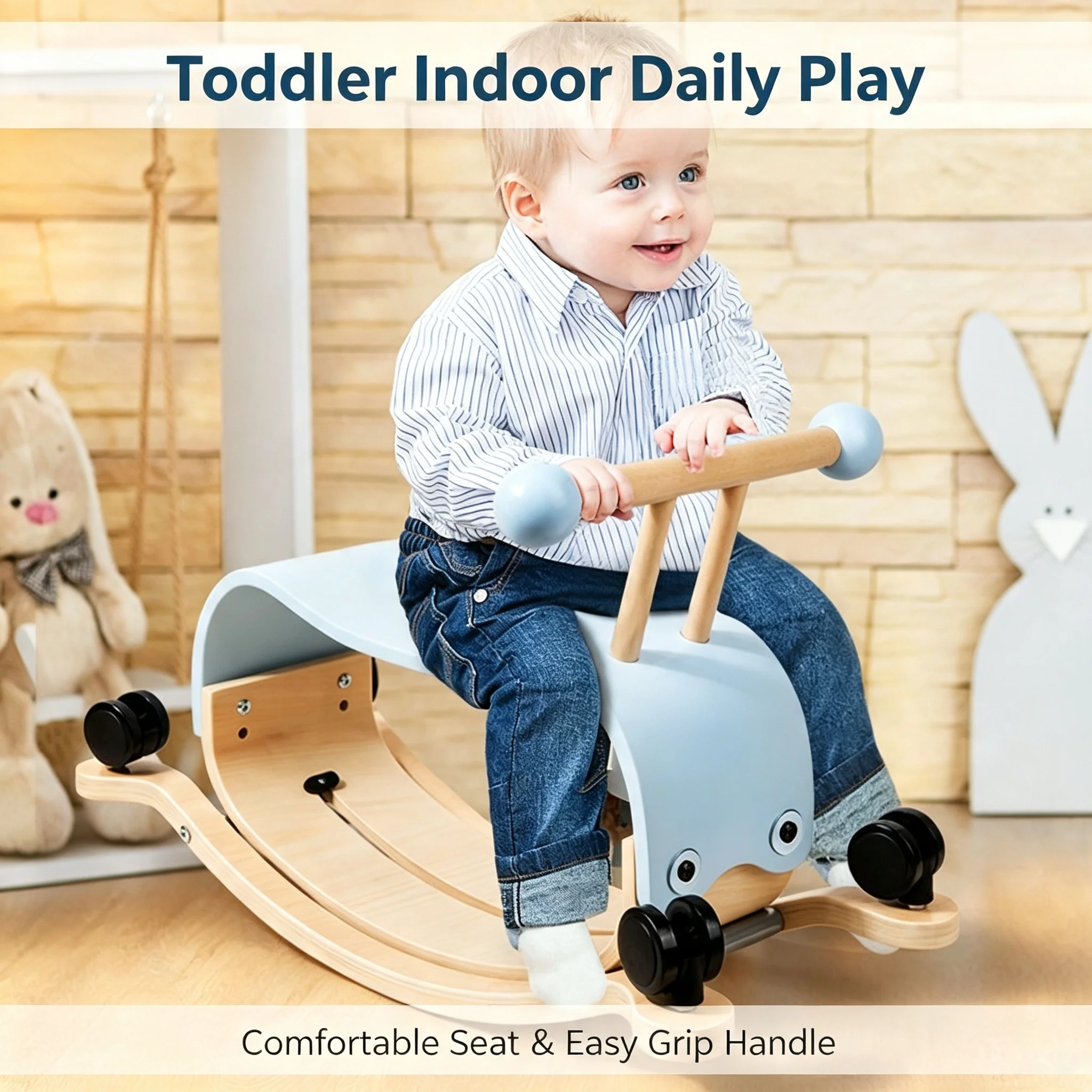 Hot New Cartoon Wooden Push Balance Ride Quality Funny Rocking Chair Children Sensory Training Toys