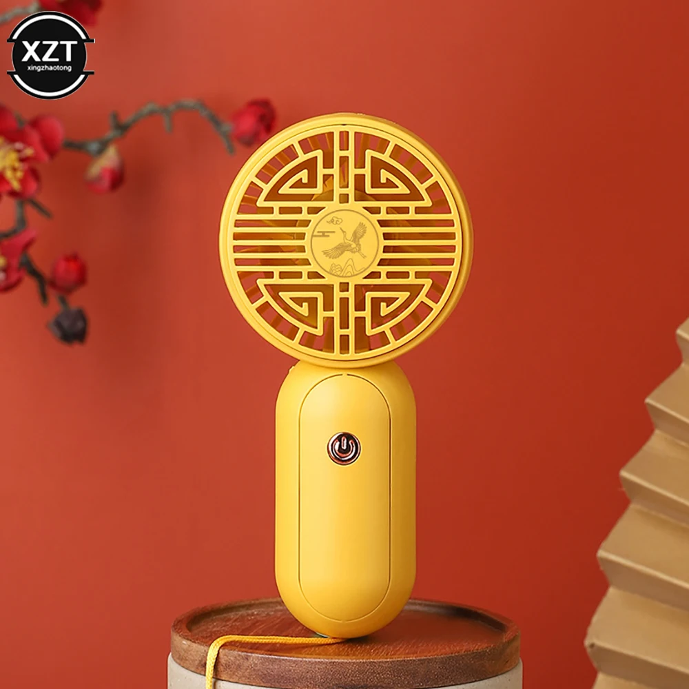 New USB Mini Fan Chinese Style Handheld Portable Electric Fan 3 Speed Adjustable For Home Office Outdoors Small Fans Gifts