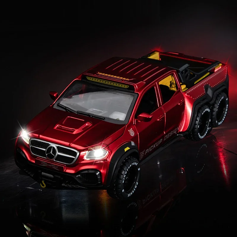 Modellino di auto in lega pressofuso di 1:28 Benz X-Class 6 x6 fuoristrada Voiture in miniatura con suono e luce auto giocattolo ragazzo