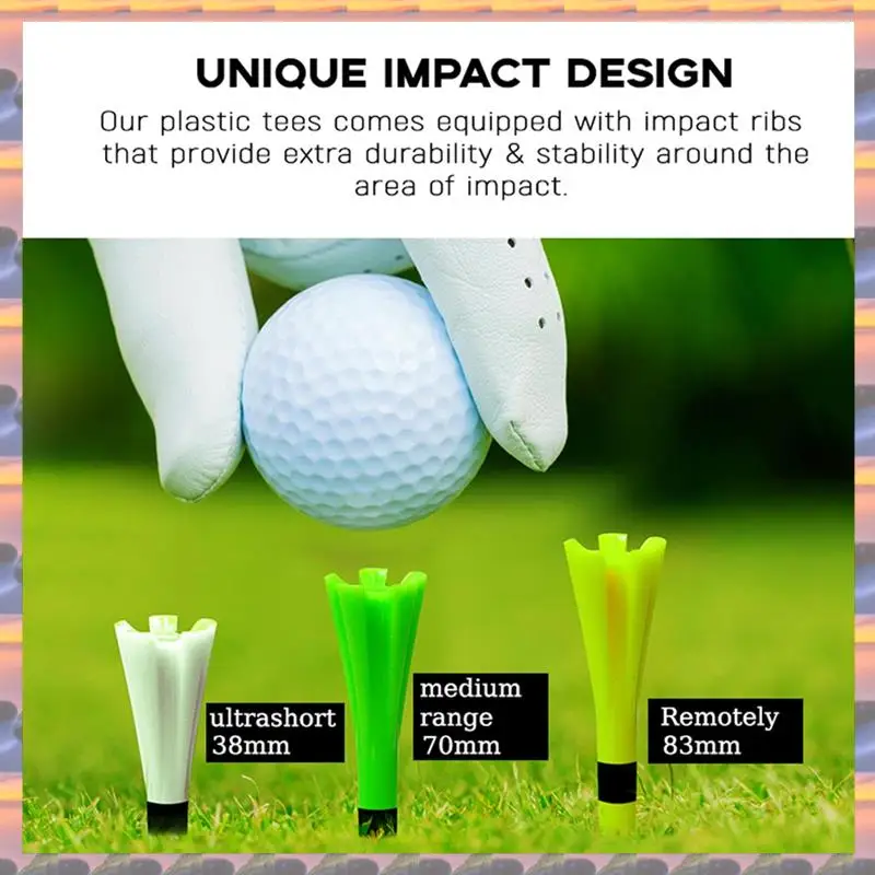 

ABML 100 шт. футболки для гольфа 83 мм прочные долговечные, уменьшают трение, увеличивает расстояние, 4 зубца футболки для гольфа сменные аксессуары для гольфа