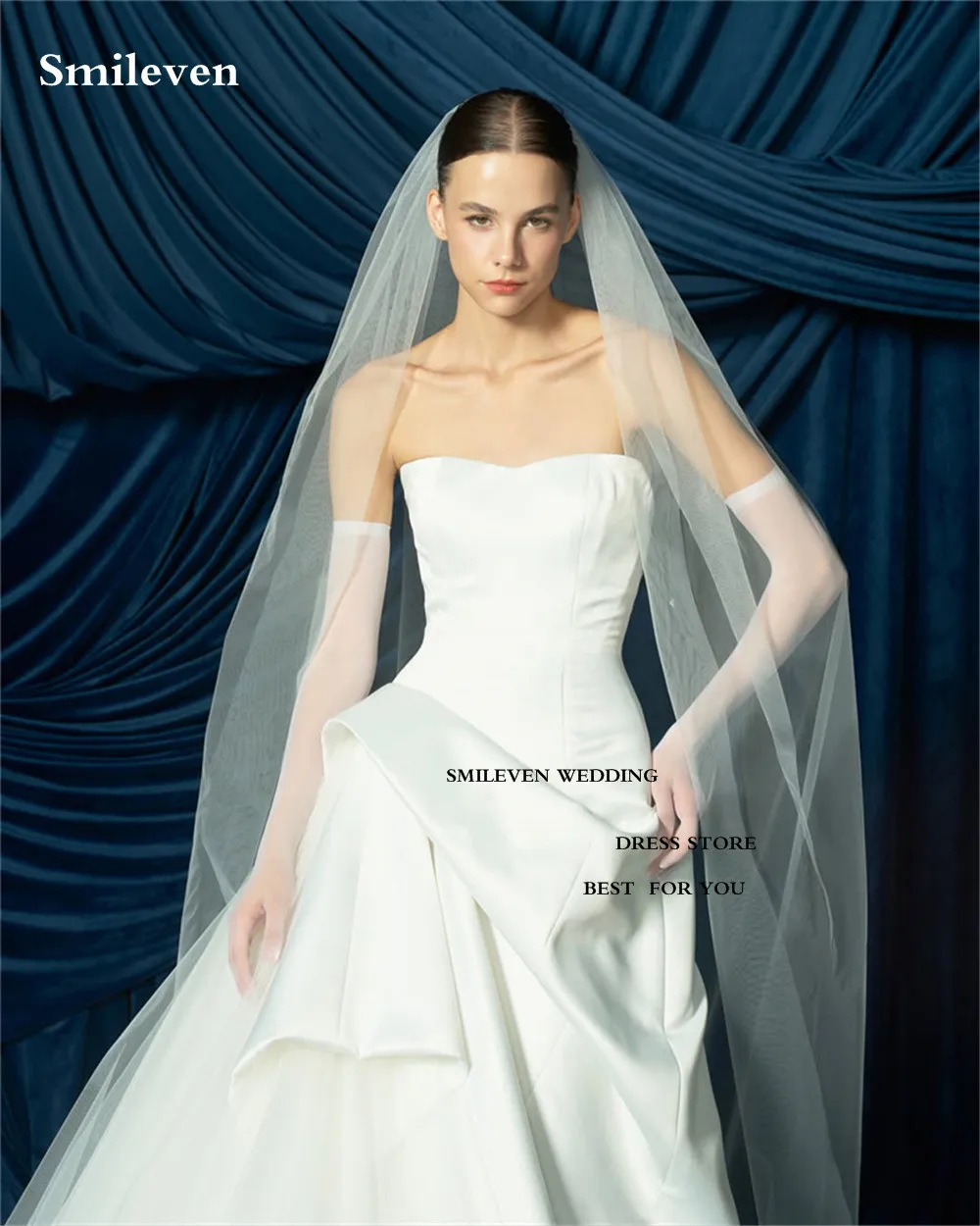 Suknia ślubna Smileven, skromna, fason litery A, bez ramiączek, warstwowa, Vestido de novia, suknie ślubne szyte na miarę