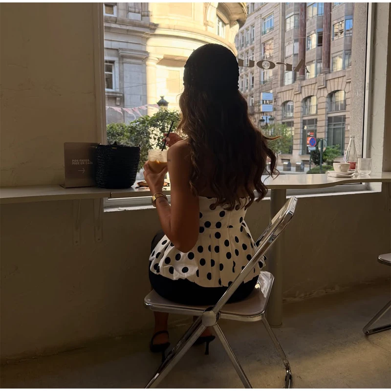 Vintage Polka Dot Backless Top Women