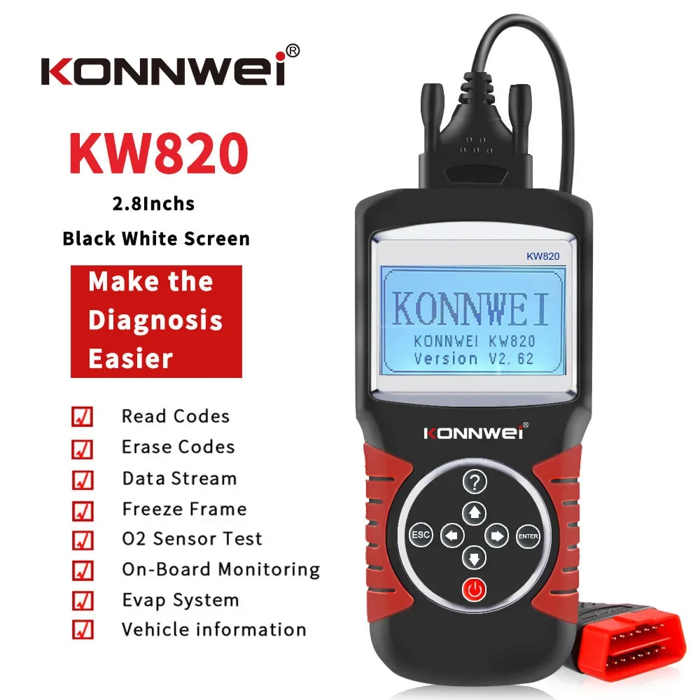 KW820 Vehicle emission testing machine tech 2  escaner automotivo odb2 car scanner diagnostic tool KONNWEI W820 scanner obd2