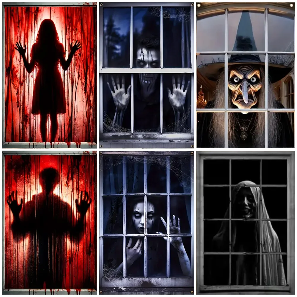 

Horror Halloween Family Party Decoration Witch Zombie Ghosts Super Terrifying Photo Studio Backdrop Door Window Hanging Banner