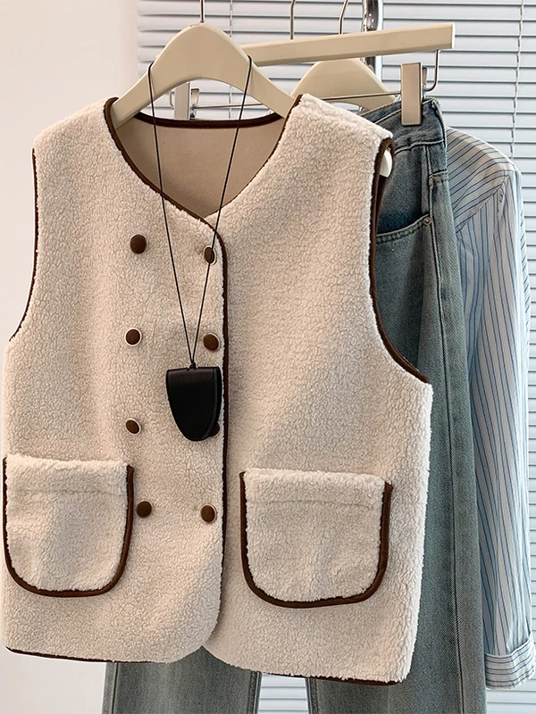 

Женский модный двухрядный теплый жилет на пуговицах, осень-зима 2022, винтажная внутренняя одежда, универсальный тюжет