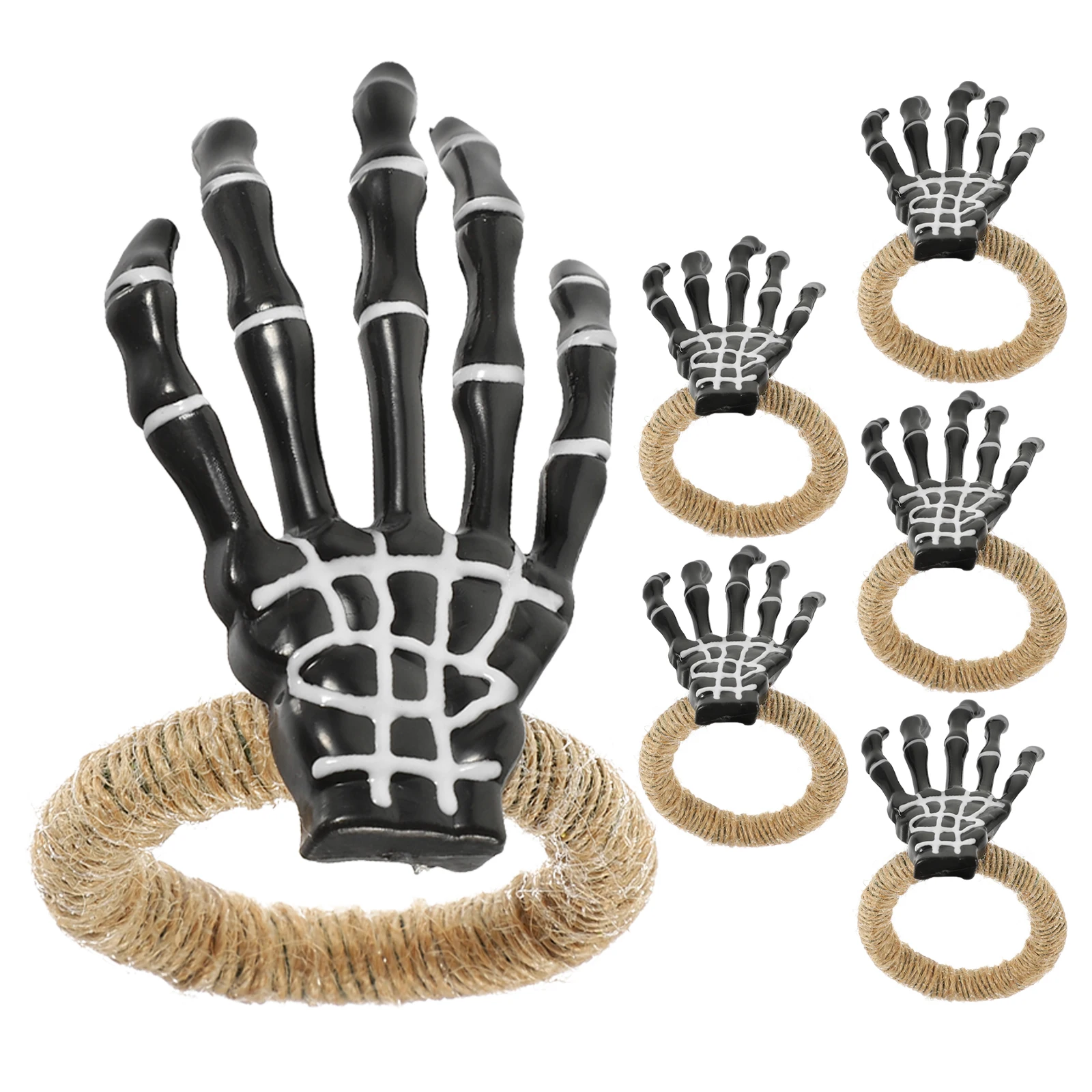

6pcs White Skull Hand Napkin Rings for Restaurant Home Decor Halloween Theme Ghost Hand Shaped Buckle Dining Table Accessories