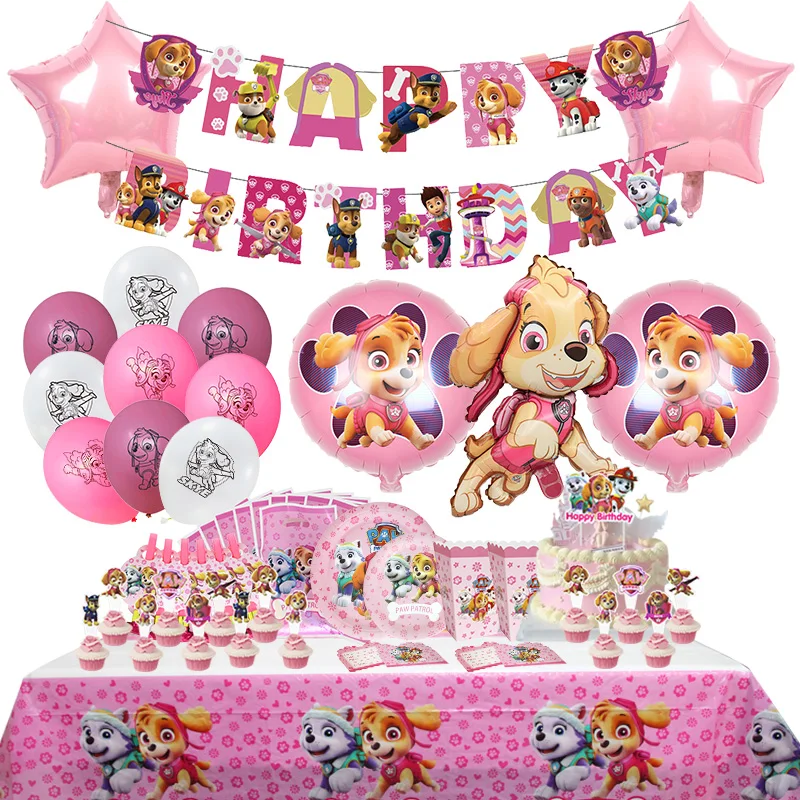 Skye PAW Patrol – ballon en Latex pour décoration de fête d'anniversaire, thème rose, chien, fournitures d'événements pour enfants, vaisselle jetable, toile de fond