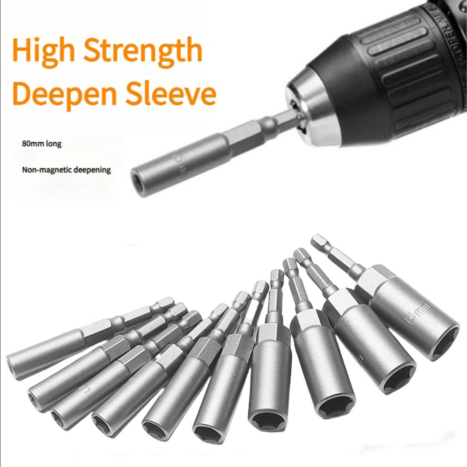 

10Pcs Length Deepen Impact Socket Adapter 5.5-14mm Power Nut Driver Socket Set 1/4" Hex Shank Screwdriver Key Head Hand Tool Set