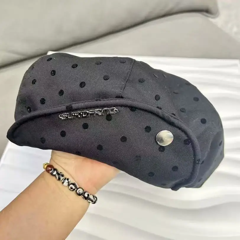 Polka Dotcloud Octagonal Hat Women's New Beret Big Head Circumference Shows the Face Small Painter Hat A Variety of Ways to Wear
