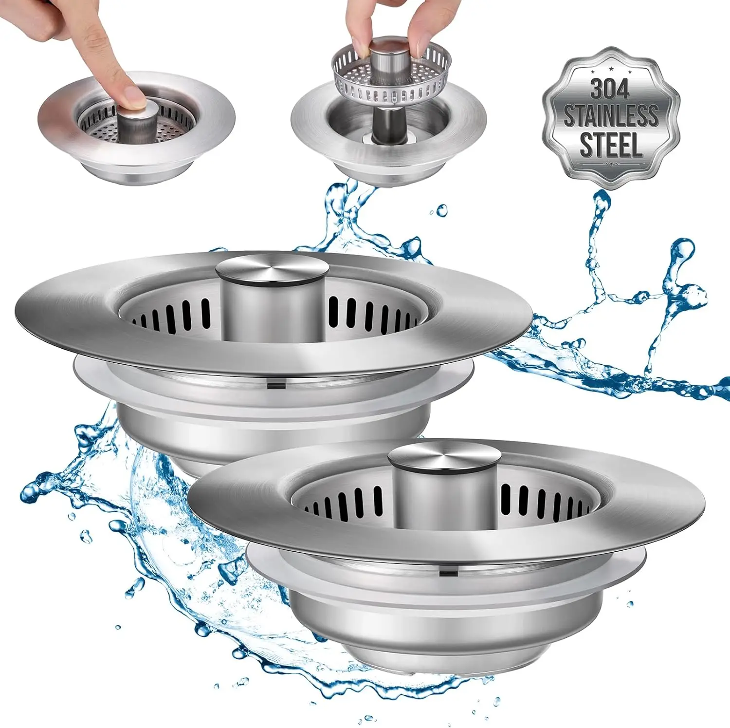 

3-in-1 Kitchen Sink Drain Strainer, Stainless Steel Anti-Clogging Food Catcher with Odor Filter for 3.5" US Standard Drain