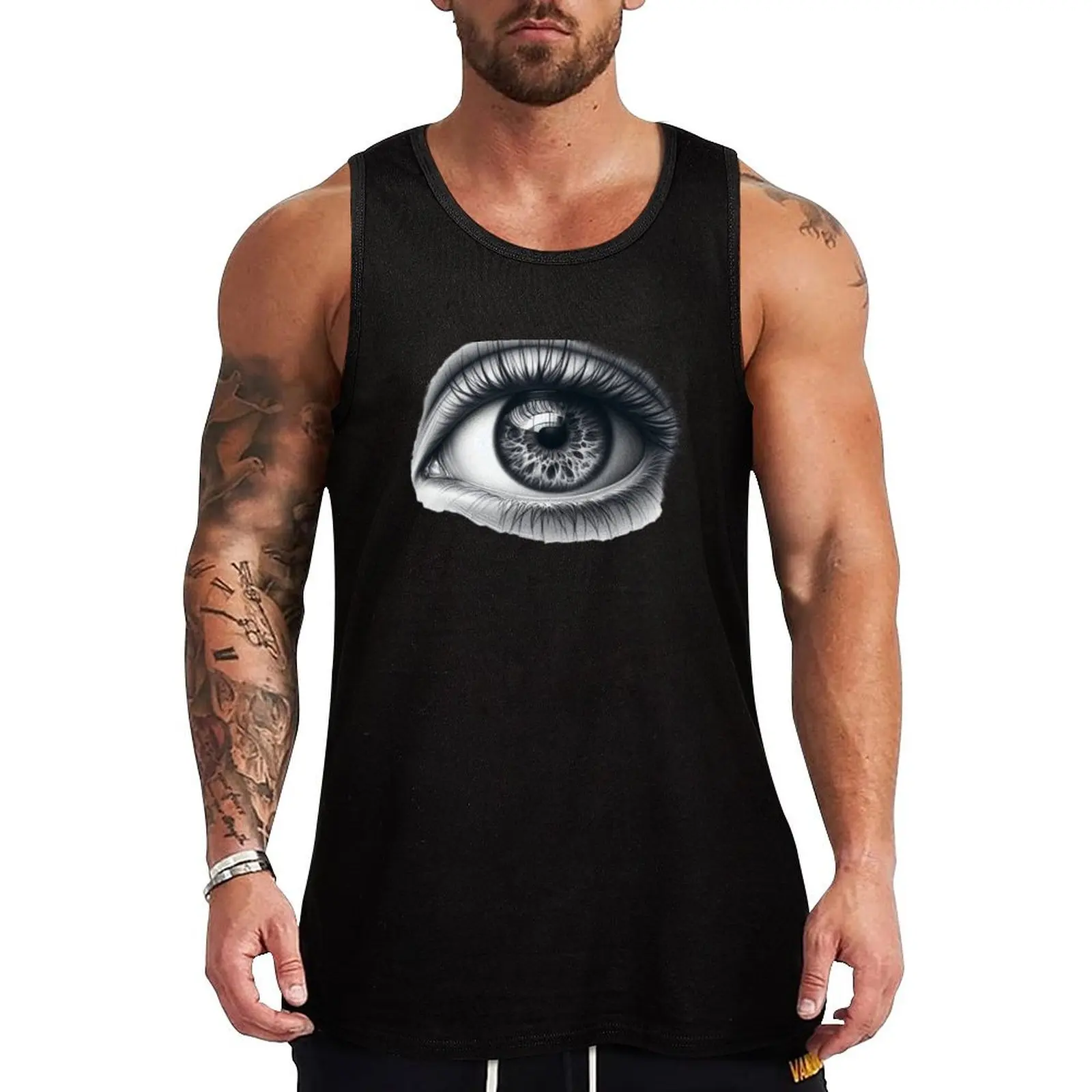 

Eye skech Big realistic Woman's Eye Pencil drawing Tank Top Vacation Tank Top Casual Sleeveless Beach Wear Shirt