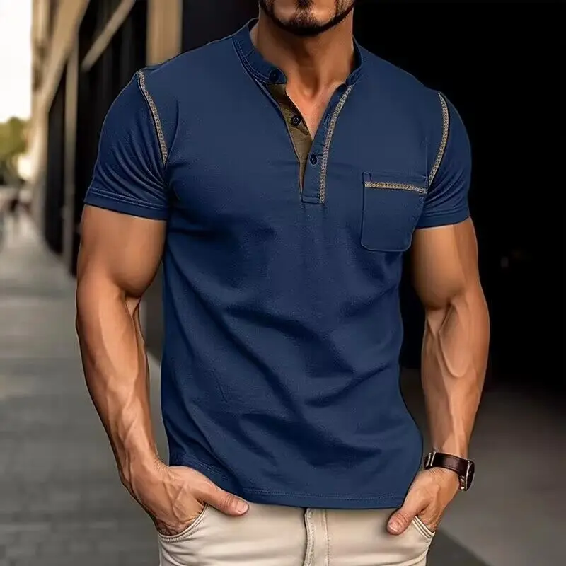 

2024 Summer European and American Men's Short sleeved Men's T-shirt Men's Color blocked T-shirt