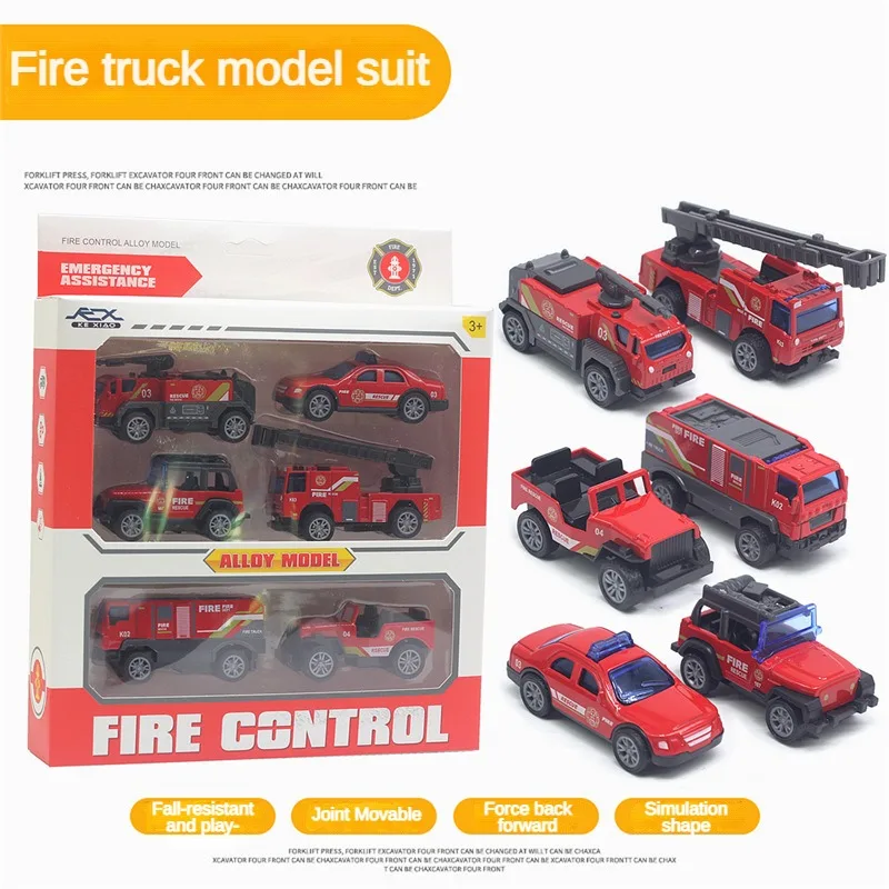 Scale 1:64 Alloy Military Fire Truck 6-piece Set Tank Model Pull Back Forward Color Box  Alloy Military Vehicle Model Toy Car