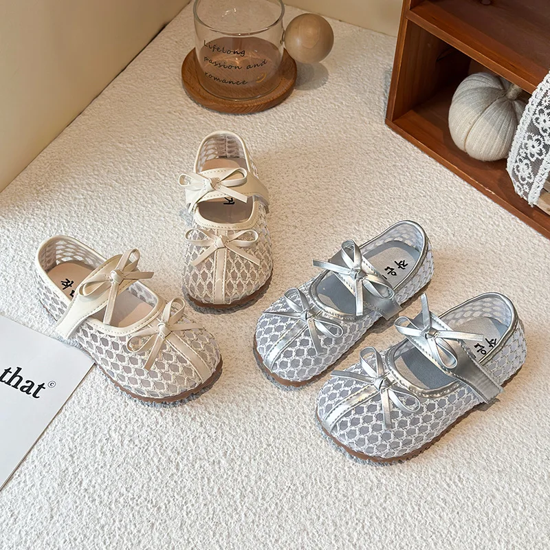 

Girls Sandals Mesh Weave Soild Color Kids Princess Shoes Non-slip Soft Sole 2026 Summer New Children Flat Shoes Ins Trendy Sweet