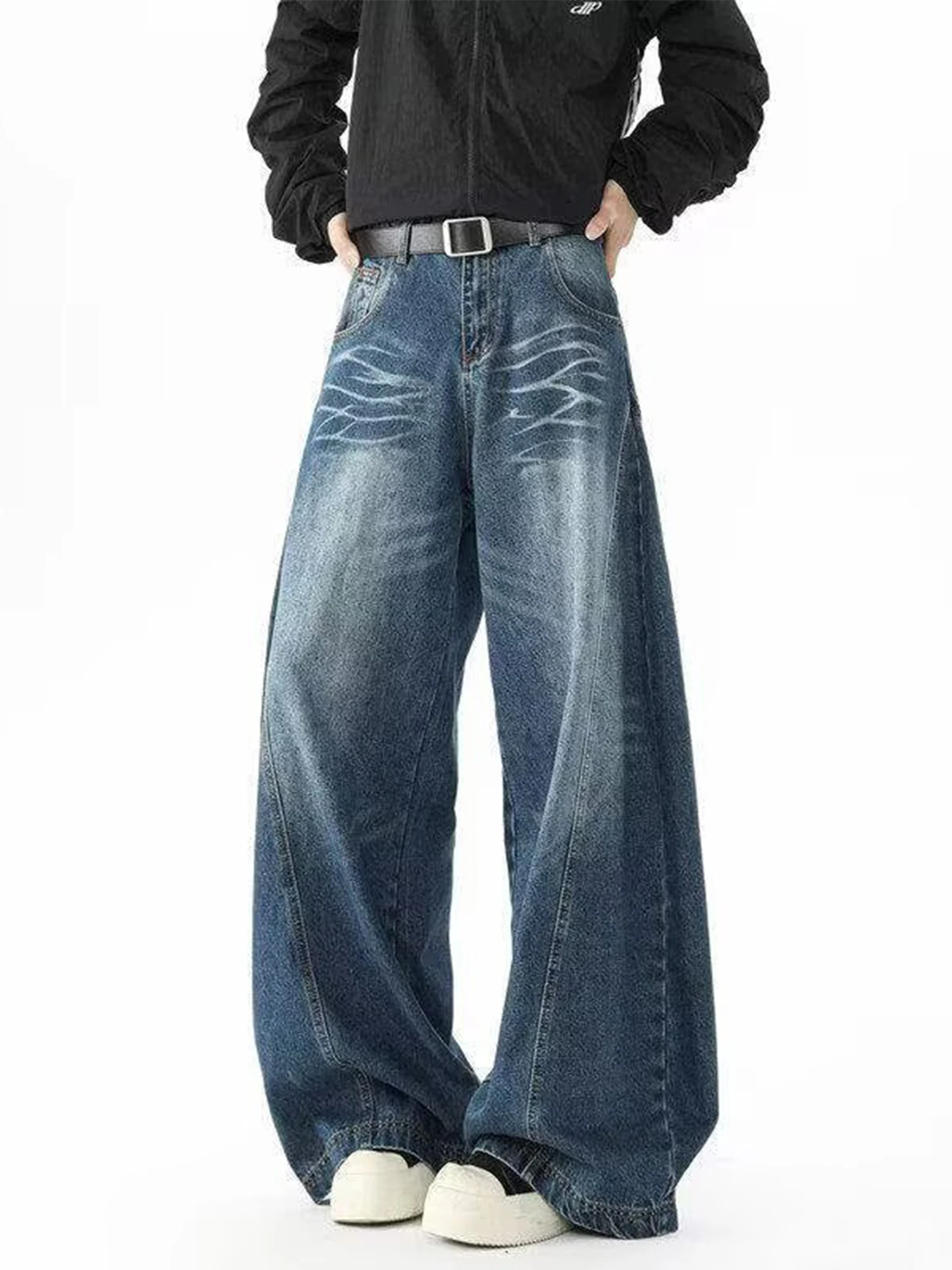 女性ブルーだぶだぶのボーイフレンドジーンズ原宿ヴィンテージ Y2k ワイドレッグデニムズボンオーバーサイズジーンズ長ズボン日本 2000 年代の服新しい