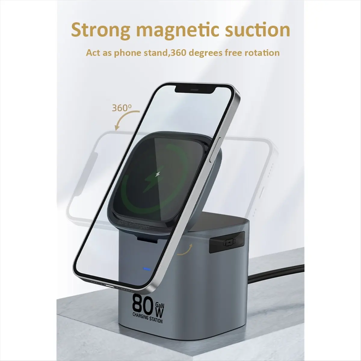 

Зарядная станция GaN, 80 Вт, 6-в-1, беспроводной адаптер с PD типа C, выдвижной зарядный кабель 60 Вт, быстрое зарядное устройство, вилка стандарта США