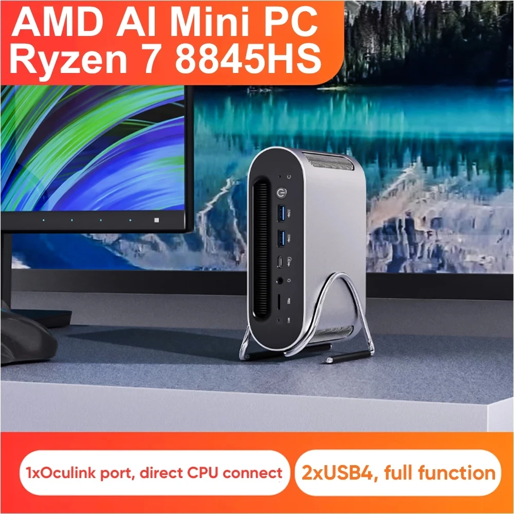 TOPTON AMD AI 미니 게이밍 PC, 라이젠 7 8845HS, 오큘링크 2 * USB4.0 2 * M.2 PCIe 2 * DDR5 5600 2.5G LAN, 8K 데스크탑 컴퓨터, WiFi6