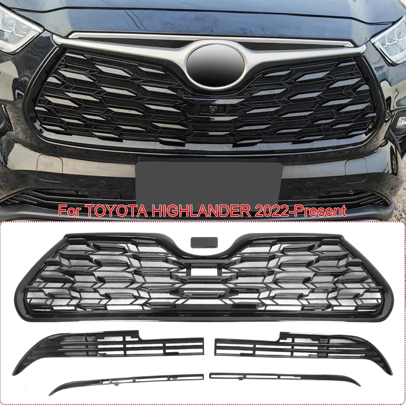 For TOYOTA HIGHLANDER 2022-2026 Car Replace Front Upper Lower Grille  Buckle Insect Proof Net Bumper Center Intake Grille Cover