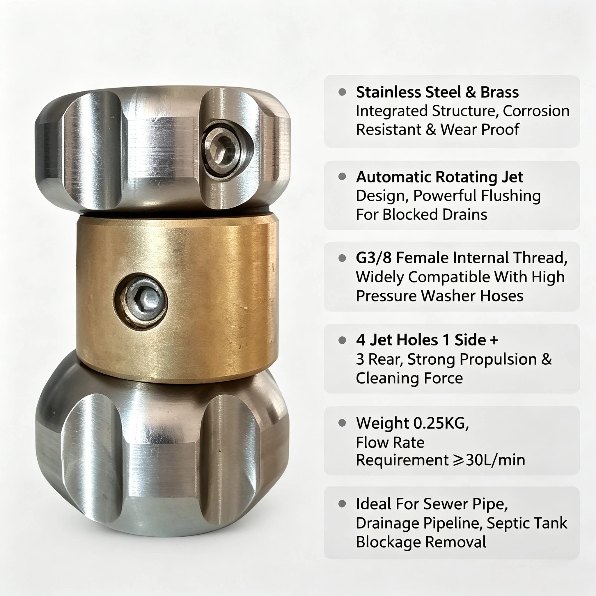 Mini High Pressure Sewer Dredging Bouncing Nozzle 3/8 Interface Pipeline Cleaning Accessory For Small Pipe Unclogging