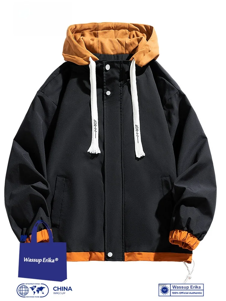 

Wassup Erika Bla Hooded Jaet Men's Early Autumn Ba-To-School Vintage Cool Outerwear Polyester Fiber Waterproof